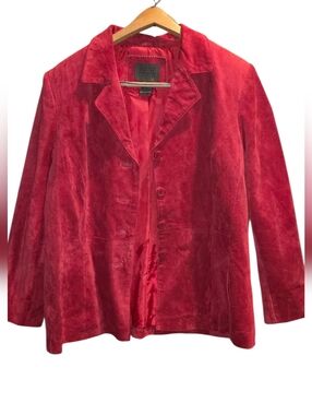 JohnPaulRichard Red Suede Leather Button-Front Jacket